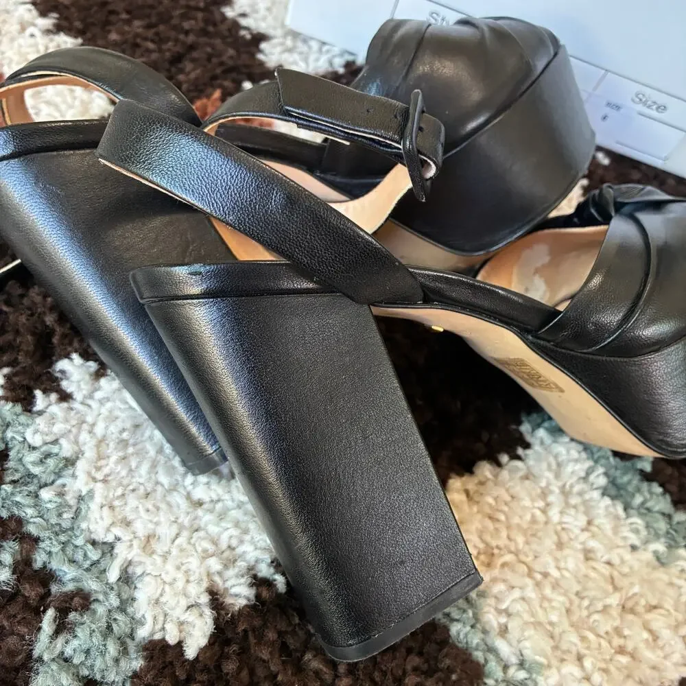 RAYE Brooklyn Platform Block-heel Sandals Black Leather Heels Size 6